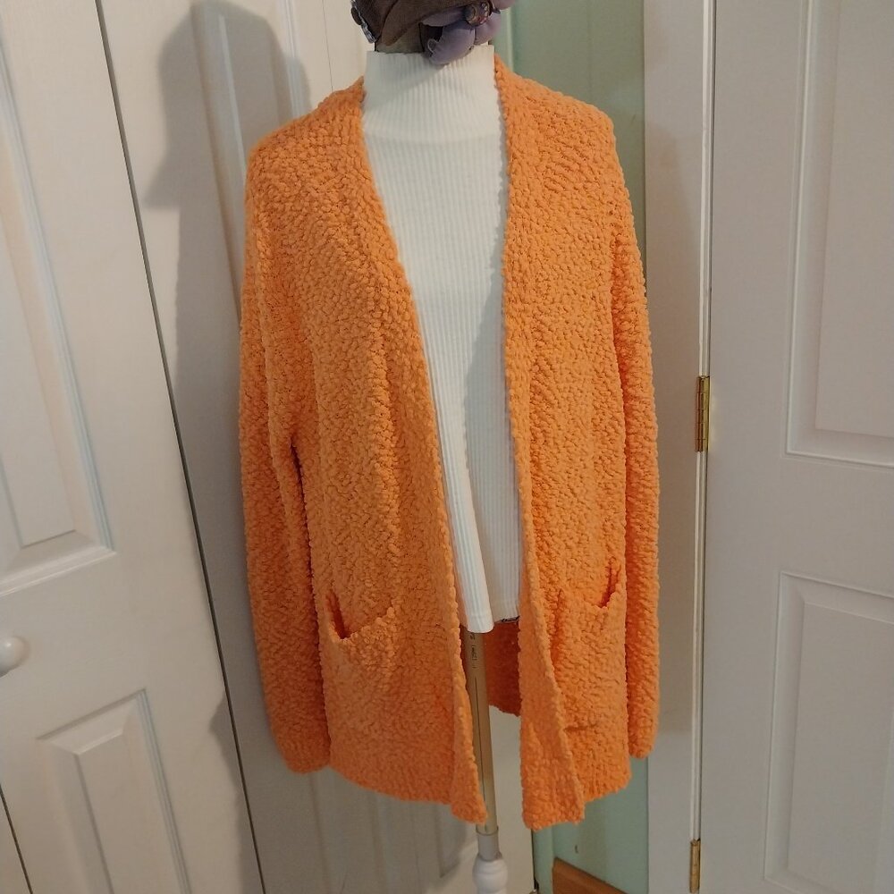 3560 Size 2X Zenana Peach Popcorn Texture Cardigan Sweater.